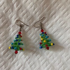 Handmade Glass Christmas Tree Earrings